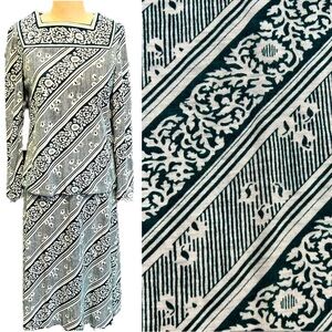 VINTAGE‎ mid century MCM 60s Leslie Fay 2 piece skirt set geometric art deco 50s